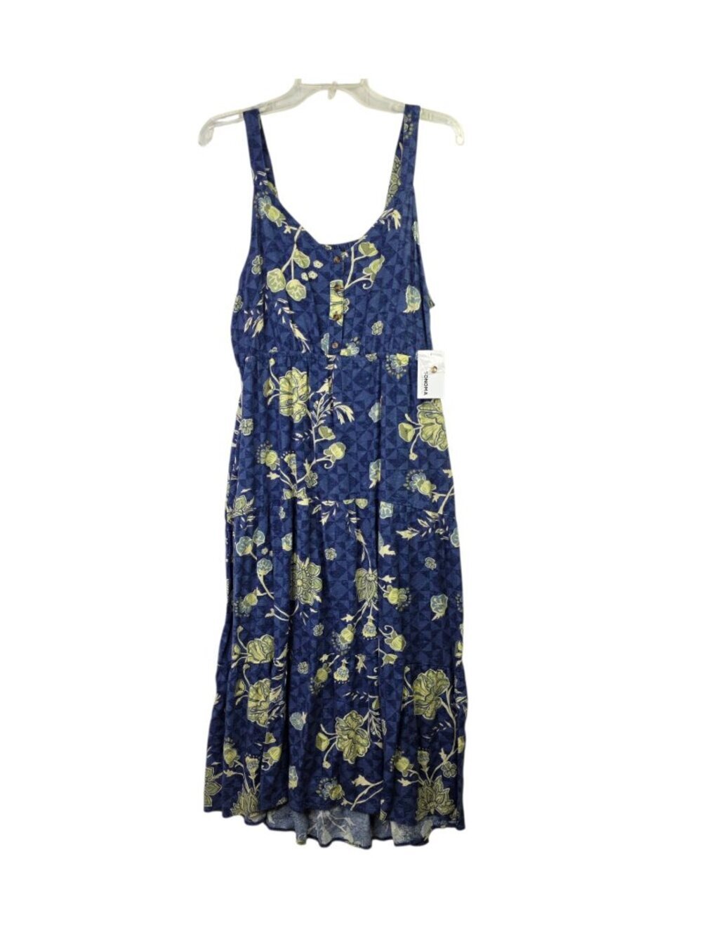 Sonoma Maxi Dress XL Blue Floral Linen Smocked Tiered Sundress Cottage NEW